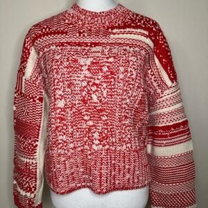 COS Red and White Knit fair isle cashmere wool blend chunky knit Sweater